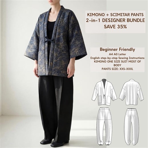 Designer Outfit Bundle PDF | Hanten Kimono Jacket & Ballon Pants Pattern Set Modern Minimalist Capsule Wardrobe Unisex Streetwear XXS-3XL - Etsy
