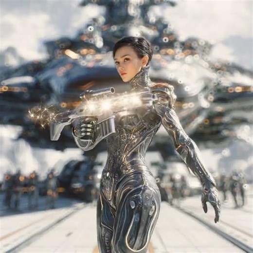 Future Warrior Woman in Front of a Battleship #Shorts