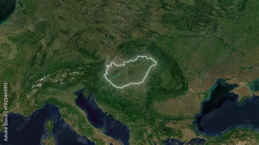 World Map to Country Zoom Animation with Glowing Border Outline Hungary