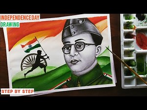 Independence Day Drawing with watercolor | Step by step | Netaji Subhash Chandra Bose Drawing