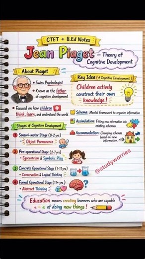 Jean Piaget Cognitive Development Theory One Shot 🚀” #ctet2026 #studyworries