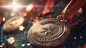 Bronze for 3rd place in competition, celebrating third position with ceremony and achievement ranking, contest certificate and champion award for winner and victory as symbol of success 4K Video