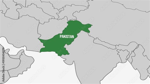 Grayscale map of Pakistan in South Asia with neighboring countries for educational use, 4k animation