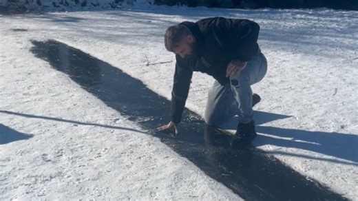 Epic ice fall: Man slips on ice while sliding and cracks the surface