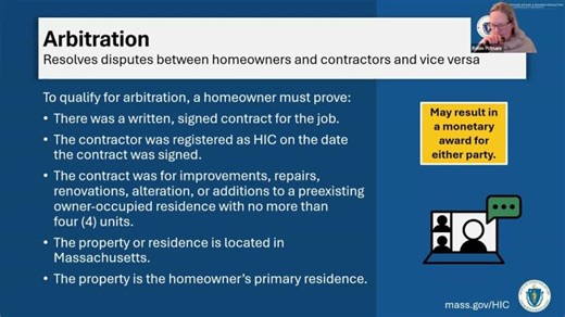 Virtual Town Hall: Massachusetts Home Improvement Contractor (HIC) Program | Office of Consumer Affairs Business Regulation