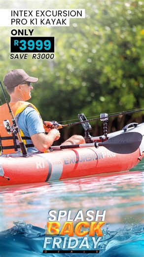 intexsa.co.za on Instagram: "Splash Back Friday Deals are here! Get back on the water and make every paddle count. The Intex Excursion Pro K1 Kayak delivers the perfect balance of comfort, performance, and convenience — whether you’re out exploring, fishing, or relaxing on the lake. ✔ Adjustable seat and built-in footrests for all-day comfort ✔ Dual fishing rod holders for hands-free fishing ✔ Waterproof storage bag for your essentials ✔ Includes aluminium oars and air pump ✔ Inflatable design f