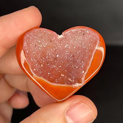 Druzy Agate Heart | Beautiful Druzy Quartz in Carnelian | Polished Red Agate Crystal Heart Carving - Etsy