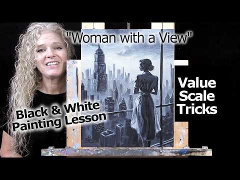 WOMAN WITH A VIEW - Learn How to Draw and Paint with Acrylics - Acrylic Painting Easy Step by Step