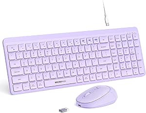 Purple Wireless Keyboard and Mouse Combo for Desktop Mac iPad Bluetooth 2.4 Ghz Rechargeable Slim Silent Click with Number Pad Compatible with Pc, Laptop, Tablet (Purple)