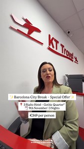 ✨ Barcelona City Break – Special Offer! ✨ 📍 3 Rialto Hotel – Gothic Quarter* 🗓️ 9th November | 3 Nights 💶 Only €349 per person (based on 2 sharing) What’s Included: ✈️ Return flights from Dublin 🧳 10kg checked bag per person 🏨 3 nights in the charming Rialto Hotel, right in the heart of Barcelona’s Gothic Quarter Flight Times: ➡️ Outbound: 07:05 – 10:50 ⬅️ Return: 11:30 – 13:20 | KT Travel Dundalk