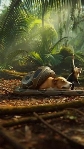 This monkey didn’t think twice before saving the dog from a python! Real courage in the wild. 💪🐒🐉