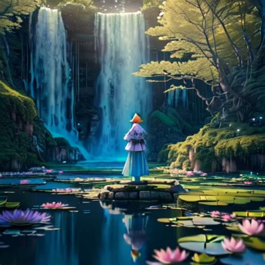 Woman at a lake with waterfalls. | Pam's Gifs and Videos