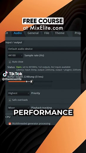Buffer length is the quiet reason FL Studio starts acting weird. This FL Studio buffer size tip helps fix latency and plugin glitches fast. Low buffer size = smooth recording vocals and playing melodies. High buffer size = better performance when mixing heavy projects. Wrong buffer numbers can break plugins without you noticing. Quick steps if you don’t wanna watch: 1️⃣ Open Audio Settings 2️⃣ Lower buffer when recording 3️⃣ Raise buffer when mixing 4️⃣ Scroll mouse wheel to snap to x8 values #m