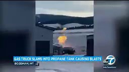 Caught on camera: Fiery explosion after gas truck slams into propane tank