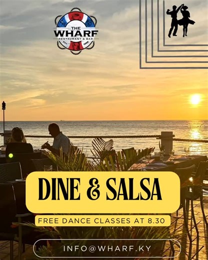 Come dine. Stay to dance the night away.  Join us at The Wharf this Tuesday for a night of great food and Latin vibes! ✨ Free Salsa Class at 8:30 PM ️ Dine first, then hit the dance floor  Salsa all night Bring your friends, bring your appetite, and bring your best moves. Dine & Salsa Tuesdays — see you on the dance floor! | Wharf Grand Cayman | Facebook