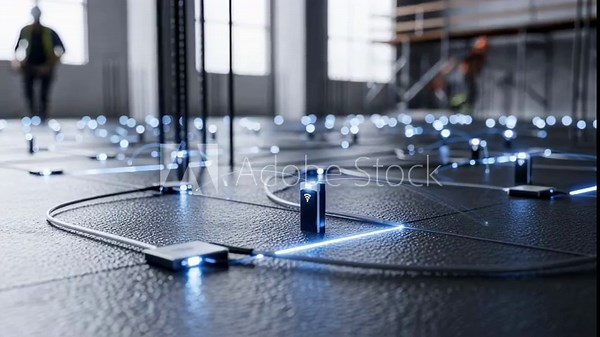 footage of smart IoT devices installed across a concrete foundation transmitting data to ensure proper curing and strength development.