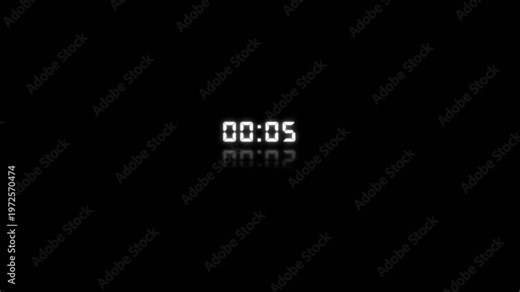 Minimalist 4K Digital Countdown Timer from 10 to 0 with Reflection on Black Background for Cinematic Video Projects and Motion Graphics Overlay