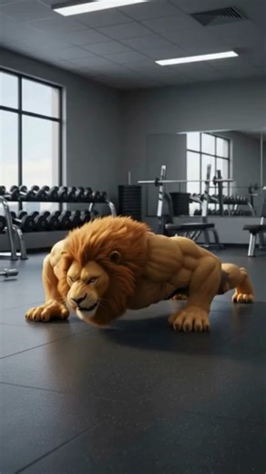 Lion Does Push-Ups Like a Gym Beast! 💪🦁 #Shorts