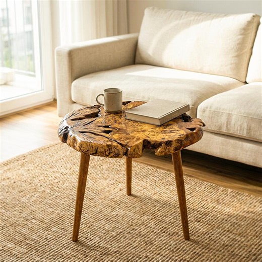 Live Edge Side Table & Plant Stand - Luxury Round Olive Wood Stool - Rustic Bedside Nightstand - Unique Boho End Table for Bedroom or Nook - Etsy