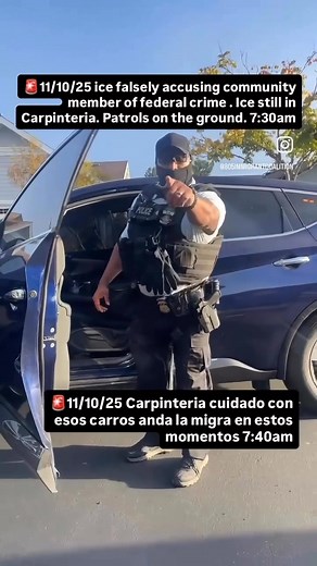 🚨 COMMUNITY ALERT – 11/10/25 – 7:30am ICE agents are still in Carpinteria this morning and are falsely accusing a community member of a federal crime. Patrols are currently on the ground. If you SEE suspicious vehicles or ICE presence — REPORT IMMEDIATELY to our Rapid Response Hotline: 📞 (805) 870-8855 🚨 ALERTA COMUNITARIA – 11/10/25 – 7:30am La migra sigue en Carpinteria esta mañana y están acusando falsamente a un miembro de la comunidad de un delito federal. Hay patrullas en este momento e
