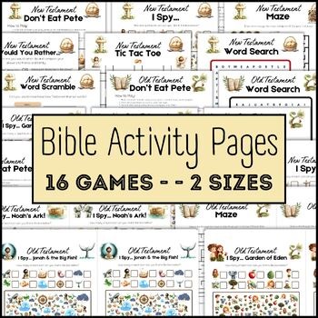 Bible Activity Pages Printable for Kids, Christian Games Bundle, Sunday School