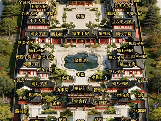 古代世家府邸布局图：从大门到后院全解析