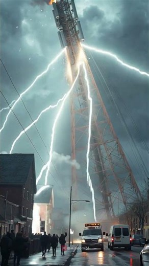 Massive Radio Tower Collapses in Lightning Storm