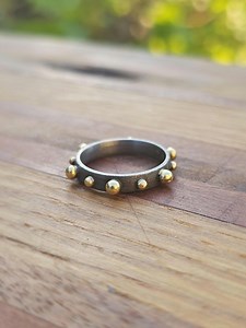 Armenta 18k Gold Bead Appliqué Stacking Band in Blackened Sterling Silver, Size 7 - Etsy