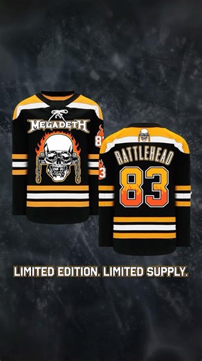 AVAILABLE NOW - Limited edition custom Rattlehead '83 Hockey Jersey https://megadethstore.com/jersey