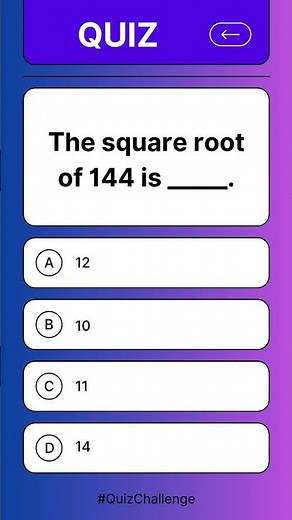The square root of 144 is _____. #QuizChallenge #OneQuestionQuiz #dailyquiz #trivia