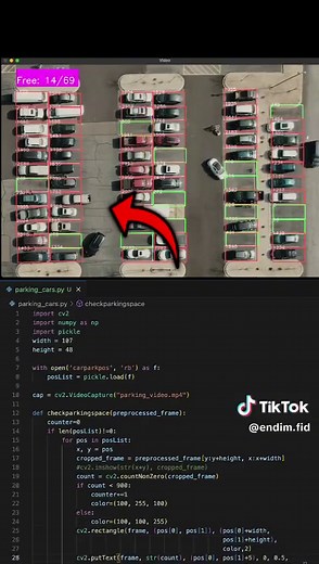 Available parking counter with Python #programming #python #coding #ai #code #computervision