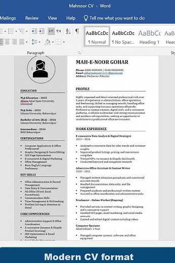 Modern CV Format for Job