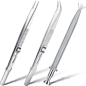 Honoson 3 Pack Diamond Tweezers Gem Stone Jewelry Locking Tweezers Stainless Steel Diamond Claw Holder Beads Ball Grabber Jewelers Pick up Tool Tongs for Jewelry Making(Claw and Tweezers)
