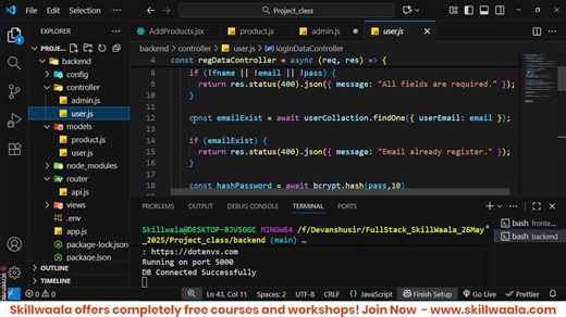 📖 Today’s Class: Building Complete Admin — Add Product (Frontend + Backend) 📅 Skillwaala’s Free Full