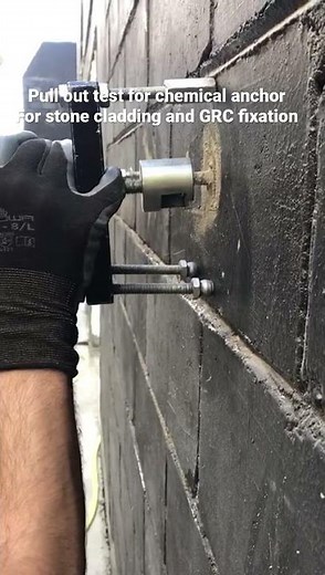 Pull out test for chemical anchor to fix stone cladding and GRC cladding