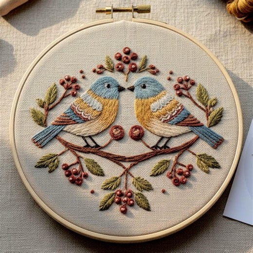 Folk Birds Hand Embroidery Pattern – Beginner Nature Hoop With Berries - Etsy