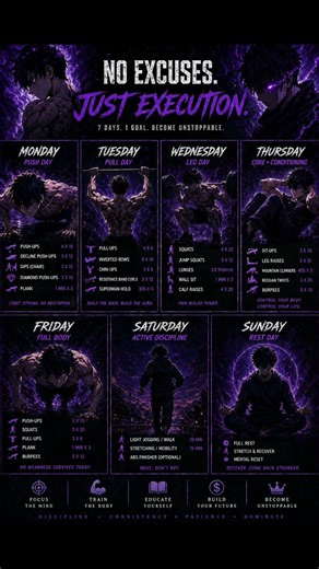 NO EXCUSES. JUST EXECUTION. 🔥 Weekly Anime Workout Plan