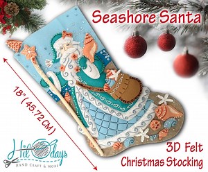 Handmade 3D Authentic Bucilla Christmas Felt Stocking, Hand-stitched Embroidery Thread, "seashore Santa" - Etsy