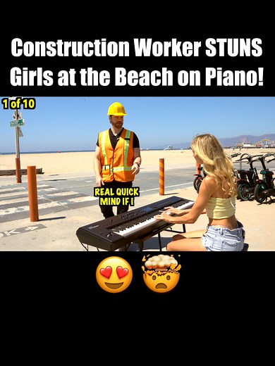 Construction Worker Delights Beachgoers with Piano Performance