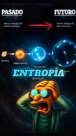 La LEY FISICA que nadie ENTIENDE: LA ENTROPÍA ⚛️ La entropía es la medida de cuántas formas distintas puede organizarse la materia sin necesidad de que todo encaje a la perfección. Es la flecha que empuja al universo desde el orden inicial hacia estados más probables, más dispersos y menos aprovechables. No significa “caos”, sino tendencia natural: el calor fluye del caliente al frío, la energía útil se va repartiendo y los sistemas se desordenan porque existen infinitamente más maneras de estar