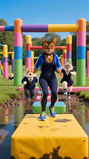 Cats Racing Through an Obstacle Course