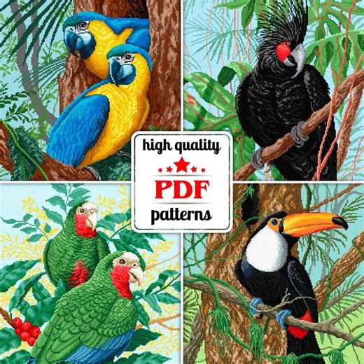 PDF Tropical Birds Embroidery Pattern Bundle — Exotic Parrot Embroidery Chart - Etsy