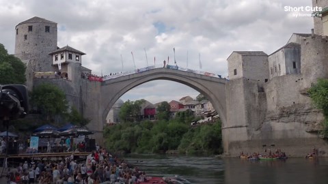 Athletes gather for annual high dive from historic Mostar Bridge in Bosnia-Herzegovina