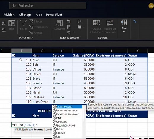 Tu veux chercher comme un pro dans Excel ? Voici la combinaison magique : FILTER ESTNUM CHERCHE 🔍 FILTER, ESTNUM et CHERCHE combinés permettent de filtrer dynamiquement des données selon un mot-clé partiel, même s’il est au milieu du texte. C’est une méthode puissante pour faire des recherches floues ou partielles dans un tableau. #ExcelTips #FonctionsExcel #FILTER #CHERCHE #ESTNUM #RechercheExcel #AstuceExcel #ExcelPourTous #ExcelAdvanced #DataInExcel #FormationExcel