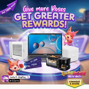 #LUCKY_ROSÉ IS ON AIR NOW - PLAY GAME TO GET AWESOME REWARDS 🔥 📆Event time: 18 March - 31 March 🎖What rewards can you win from the event? 🌹 Laptop Asus X415MA-EB132T 🌹 Xiaomi Mijia Electric Rice Cooker 1.6L 🌹 RKJ 3in1 Multifunctional Oven Breakfast 🌹 Original Xiaomi Mini Air Conditioner 🌹 Sodexo mobile pass 1000 🌹 Sodexo mobile pass 500 ❓HOW TO JOIN THE EVENT AND WIN? 1️⃣ Download Lucky 9 ZingPlay: https://lucky9.page.link/inviteYou 2️⃣ Play the event #Lucky_Rose in the game 3️⃣ Try to 