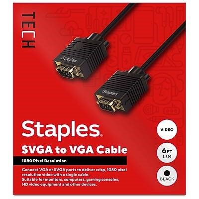 Staples TECH 6 ft. SVGA to VGA Audio/Video Cable, Male to Male, (ST62470) Black ST62470