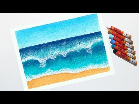 How to Draw Ocean Waves Seascape - Easy drawing for beginners with oil pastel step by step