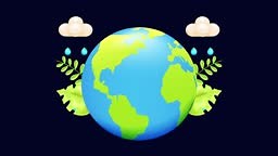 Eco planet animation. Green land with plant and rain elements,...