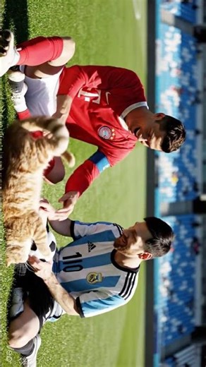 Ronaldo and Messi playing with a cat. #messi #cat #football #sports #ronaldo #fifa #soccer #tiktok