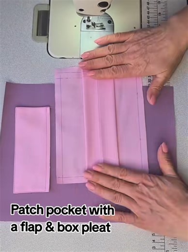 How to sew patch pocket with box pleat #sewing #sewtok #pocket